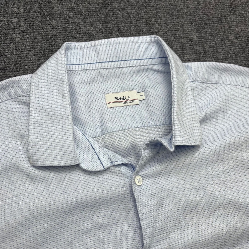 Fideli Business Casual Short Sleeve Micro Stripe Blue Button Down Shirt